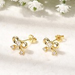Bowknot Brass Micro Pave Clear Cubic Zirconia Stud Earrings for Women, Cadmium Free & Lead Free, Long-Lasting Plated, Real 18K Gold Plated, 8x11mm(EJEW-G460-03G)