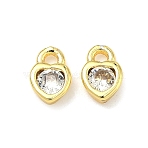 Brass Micro Pave Clear Cubic Zirconia Charms, Heart Charms, Long-Lasting Plated, Rack Plating, Golden, 7x4.5x2mm, Hole: 1mm(KK-G557-48G)