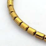 Electroplate Non-magnetic Synthetic Hematite Beads Strands, Column, Golden Plated, 5x4mm, Hole: 1mm, about 75pcs/strand, 15.7 inch(G-J210A-05)