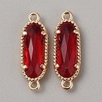 Golden Plated Brass Pave Glass Connector Charms, Faceted Oval Links, Dark Red, 22x7x3.5mm, Hole: 0.5mm(FIND-WH0110-728G-09)