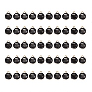 Alloy Enamel Pendants, Flat Round with Constellation, Light Gold, Black, Scorpio, 15x12x2mm, Hole: 1.5mm, 50pcs/Box(ENAM-SZ0001-27C-L)