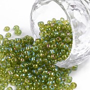 8/0 Round Glass Seed Beads, Transparent Colours Rainbow, Round Hole, Green Yellow, 8/0, 3mm, Hole: 1mm, about 1111pcs/50g, 50g/bag, 18bags/2pounds(SEED-US0003-3mm-164)