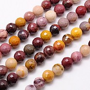 Natural Mookaite Beads Strands, Faceted, Round, Mixed Color, 6mm, Hole: 1mm, about 60pcs/strand, 15.55 inch(G-G542-6mm-05)