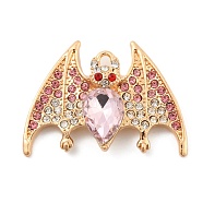 Alloy with Glass Rhinestone Pendants, Halloween Theme, Bat, 29x39.5x8mm, Hole: 3x2.5mm(FIND-B033-01B-G)