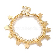 Butterfly Brass Glass Beads Card Paper Chain Bracelets, Multi-Strand Bracelets For Women, Real 18K Gold Plated, 7 inch(17.7cm)(BJEW-L696-016G)