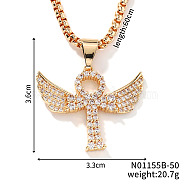 Elegant Brass Crystal Rhinestone Winged Cross Pendant Box Chain Necklaces, Golden, 23.62 inch(60cm)(OK2831-2)