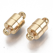 Brass Magnetic Clasps with Loops, Nickel Free, Column, Real 18K Gold Plated, 12x6mm, Hole: 1.8mm(KK-S354-212-NF)