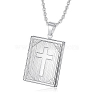 Titanium Steel Rectangle with Cross Pendant Necklace, Photo Locket Necklaces, Stainless Steel Color, 19.69 inch(50cm)(PW-WG74230-01)
