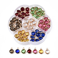 K9 Glass Charms, with Brass Findings, Flat Round, Faceted, Mixed Color, Light Gold, 11.5x8.5x4mm, Hole: 1.8mm(GLAA-N038-22-01LG)