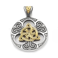 Viking Norse 304 Stainless Steel Pendants, Flat Round with Triquetra Knot Charm, Antique Silver & Golden, 45x33x8mm, Hole: 5.5x8.5mm(X-STAS-G303-38G)
