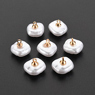 ABS Plastic Imitation Pearl Charms, with Golden Plated Brass Loop and Crystal Rhinestone, Square, Creamy White, 10x13.5x13mm, Hole: 1.6mm(KK-N242-022)