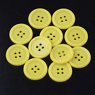 4-Hole Plastic Buttons, Flat Round, Yellow, 22x2mm, Hole: 2mm(BUTT-R034-052J)