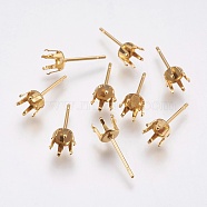 304 Stainless Steel Stud Earring Settings, Real 24K Gold Plated, 15x5mm, Pin: 0.8mm, Tray: 4mm(STAS-G174-16G)