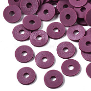 Eco-Friendly Handmade Polymer Clay Beads, Disc/Flat Round, Heishi Beads, Purple, 8x0.5~1mm, Hole: 2mm, about 13000pcs/1000g(CLAY-R067-8.0mm-B05)