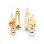 Alloy Pendants, Trumpet, Golden, Lead Free & Cadmium Free & Nickel Free, about 35mm long, 15mm wide, 3.5mm thick, hole: 2mm(EA10916Y-NFG)