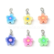 Handmade Polymer Clay Pendants, with Iron Findings, Flower Charm, Platinum, 16x9.5x4mm, Hole: 2~3mm, 6 colors, 1pc/colors, 6pcs/set(PALLOY-JF02386-02)