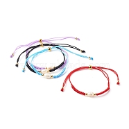 Pearl Beads Adjustable Nylon Thread Cord Bracelets, with Brass Beads, Mixed Color, Inner Diameter: 3/4 inch(2~9.1cm)(BJEW-JB06397)