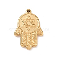 304 Stainless Steel Pendants, Hamsa Hand with Star of David Pattern Charms, Golden, 22x15x2mm, Hole: 1.4mm(STAS-G287-14G)