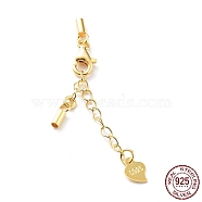 925 Sterling Silver Curb Chain Extender, End Chains with Lobster Claw Clasps and Cord Ends, Heart Chain Tabs, with S925 Stamp, Golden, 23mm(STER-G039-03B-G)