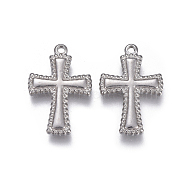 304 Stainless Steel Pendants, Cross, Stainless Steel Color, 18.5x13x2.5mm, Hole: 1.2mm(STAS-F207-04P)