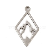 304 Stainless Steel Pendants, Laser Cut, Stainless Steel Color, Rhombus, 21x12x1mm, Hole: 1.5mm(STAS-S123-01P-02)