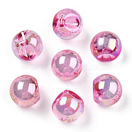 UV Plating Rainbow Iridescent Acrylic Beads, Round, Top Drilled, Hot Pink, 20x20x20mm, Hole: 3mm(OACR-G012-06F)