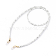 Eyeglasses Chains, Neck Strap for Eyeglasses, with Glass Pearl Round Beads, 304  Stainless Steel Lobster Claw Clasps and Rubber Loop Ends, White, 27.76 inch(70.5cm)(AJEW-EH00209)