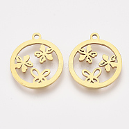 201 Stainless Steel Pendants, Laser Cut Pendants, Flat Round with Flower, Golden, 17.5x15.5x1mm, Hole: 1.2mm(STAS-S110-041G)