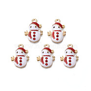 Rack Plating Alloy Enamel Pendants, with Siam Rhinestone, Cadmium Free & Nickel Free & Lead Free, Light Gold, Christmas, Snonwman, White, 16x12x4mm, Hole: 1.6mm(ENAM-N055-137)