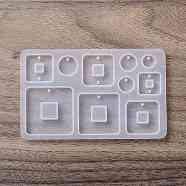 DIY Pendant Silicone Molds, Resin Casting Molds, for UV Resin, Epoxy Resin Jewelry Making, Square & Flat Round, 68x111x6mm, Hole: 1.6mm, Inner Diameter: 9~35.5x9~35.5mm(SIMO-F145-09)