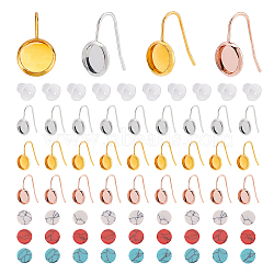 30Pcs 3 Color 304 Stainless Steel Earring Hooks with Flat Round Settings, with 50Pcs Plastic Ear Nuts and 30Pcs Synthetic Turquoise Cabochons, Mixed Color, 18.5x10mm, 21 Gauge, Pin: 0.7mm, Tray: 8mm, 10Pcs/color(FIND-DC0001-12)
