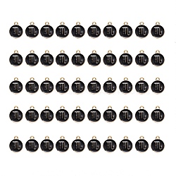 Alloy Enamel Pendants, Flat Round with Constellation, Light Gold, Black, Scorpio, 15x12x2mm, Hole: 1.5mm, 50pcs/Box(ENAM-SZ0001-27C-L)
