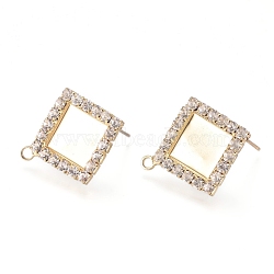 Rack Plating Brass Stud Earring Findings, with 316 Surgical Stainless Steel Pin, Clear Cubic Zirconia and Loop, Rhombus, Light Gold, 23.5x20.5x2.5mm, Hole: 1.8mm, Pin: 0.6mm(KK-L198-003LG)