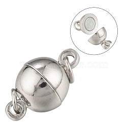 Platinum Brass Magnetic Clasps with Loops, Nickel Free, 14x8mm, Hole: 2mm, Jump Ring: 4x0.7mm(X-KK-MC020-NF)