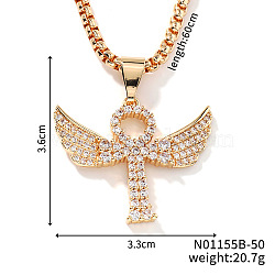 Elegant Brass Crystal Rhinestone Winged Cross Pendant Box Chain Necklaces, Golden, 23.62 inch(60cm)(OK2831-2)