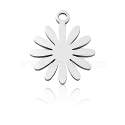 201 Stainless Steel Charms, Manual Polishing, Laser Cut, April Daisy, Stainless Steel Color, 14.5x12x1mm, Hole: 1.4mm(STAS-CJ0002-07)