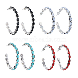 4 Pairs 4 Colors Alloy Ring Stud Earrings, Half Hoop Earrings with Synthetic Turquoise Beaded, Mixed Color, 50x45mm, 1 Pair/color(EJEW-FI0002-69)