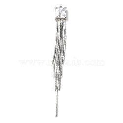 Brass Snake Chain Tassel Big Pendants, Glass Rhinestone Charm, Platinum, 84~85x9x5mm, Hole: 1.5mm(KK-B079-01P)