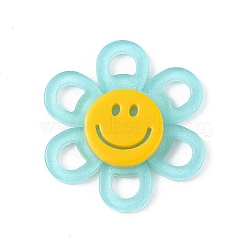 Acrylic Cabochons, with Glitter Powder, Flower with Smiling Face, Cyan, 37x4.5mm(MACR-C015-02D)