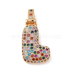 Brass Micro Pave Cubic Zirconia Pendants, Real 18K Gold Plated, Colorful, Letter L, 18.5~24x12.5~25.5x5~5.5mm, Hole: 5x3mm(KK-C076-29L-G02)