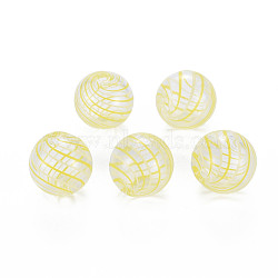 Transparent Handmade Blown Glass Globe Beads, Stripe Pattern, Round, Beige, 12.5~13.5mm, Hole: 1.2~2mm(GLAA-T012-35A-01)