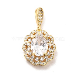 Brass Micro Pave Clear Cubic Zirconia Pendants, with Glass, Flower, Real 18K Gold Plated, 29mm, Hole: 5.5x2mm(KK-I695-024G)