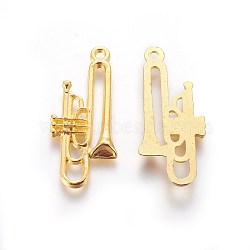 Alloy Pendants, Trumpet, Golden, Lead Free & Cadmium Free & Nickel Free, about 35mm long, 15mm wide, 3.5mm thick, hole: 2mm(EA10916Y-NFG)