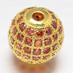 CZ Brass Micro Pave Cubic Zirconia Round Beads, Golden, 8mm, Hole: 2mm(ZIRC-L017-8mm-13G)