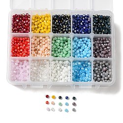 15 Colors Electroplate Glass Beads, Opaque Solid Color, AB Color Plated, Faceted, Rondelle, Mixed Color, 4x3mm, Hole: 0.4mm, 15 colors, 200pcs/color, 3000pcs/box(EGLA-JP0002-02E-4mm)