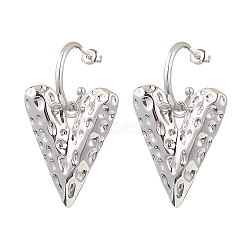 Heart Brass Dangle Stud Earrings, Half Hoop Earrings, Platinum, 43x24.5mm(EJEW-M244-06P)