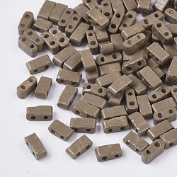 2-Hole Baking Paint Glass Seed Beads, Rectangle, Camel, 4.5~5.5x2x2~2.5mm, Hole: 0.5~0.8mm(SEED-S023-17B-28)