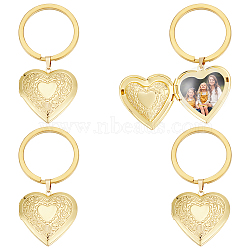 4Pcs Brass Heart Locket Keychain, with Brass Rings, Golden, 75mm(KEYC-UN00018)