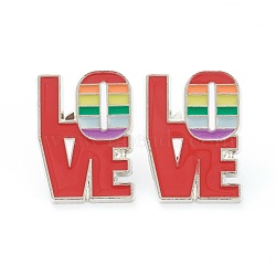 Alloy Enamel Brooches, Enamel Pin, with Butterfly Clutches, Rainbow Word Love, Platinum, Colorful, 25.5x18.5x10mm(JEWB-M020-11-P)