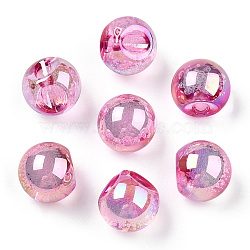 UV Plating Rainbow Iridescent Acrylic Beads, Round, Top Drilled, Hot Pink, 20x20x20mm, Hole: 3mm(OACR-G012-06F)